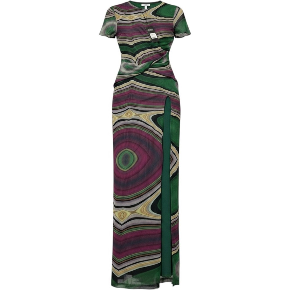 Fashion Nova Y2K Dress XS Colorful Mesh Fitted Maxi‎ Retro 70s Groovy Disco Glam